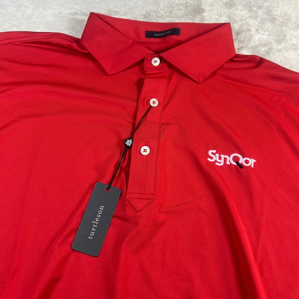 NWT Turtleson Men's Lg Palmer Solid Performance Polo Red Company Logo MS18K12
